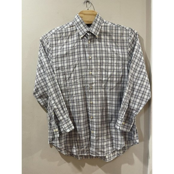 Peter Millar Shirt Mens‎ Large Long Sleeve Button Down  Gray Beige white Plaid - Picture 1 of 6